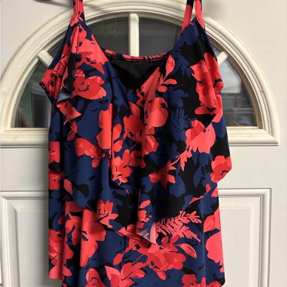 Aqua Green Floral Ruffle Tankini Adjustable Straps Plus Size 16W Swimwear